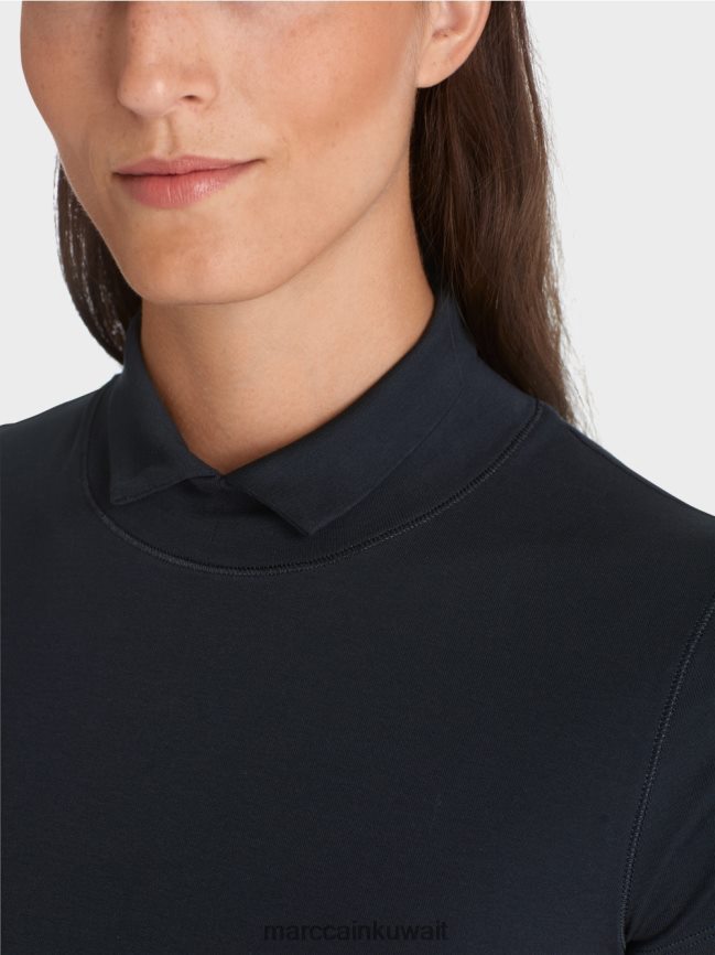 Marc Cain تي شيرت برقبة عالية LVN0D61346 ملابس منتصف الليل الأزرق