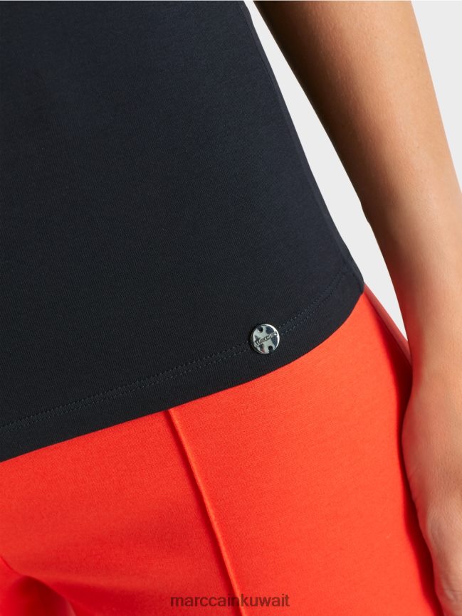 Marc Cain تي شيرت برقبة عالية LVN0D61346 ملابس منتصف الليل الأزرق