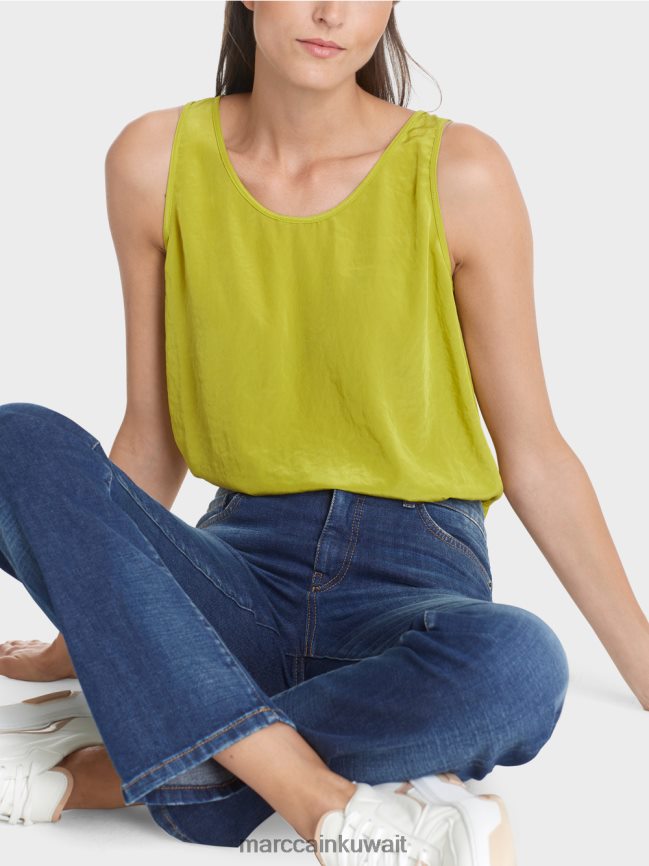 Marc Cain قمة خفيفة الوزن بلا أكمام LVN0D61348 ملابس زيتون أخضر ساطع