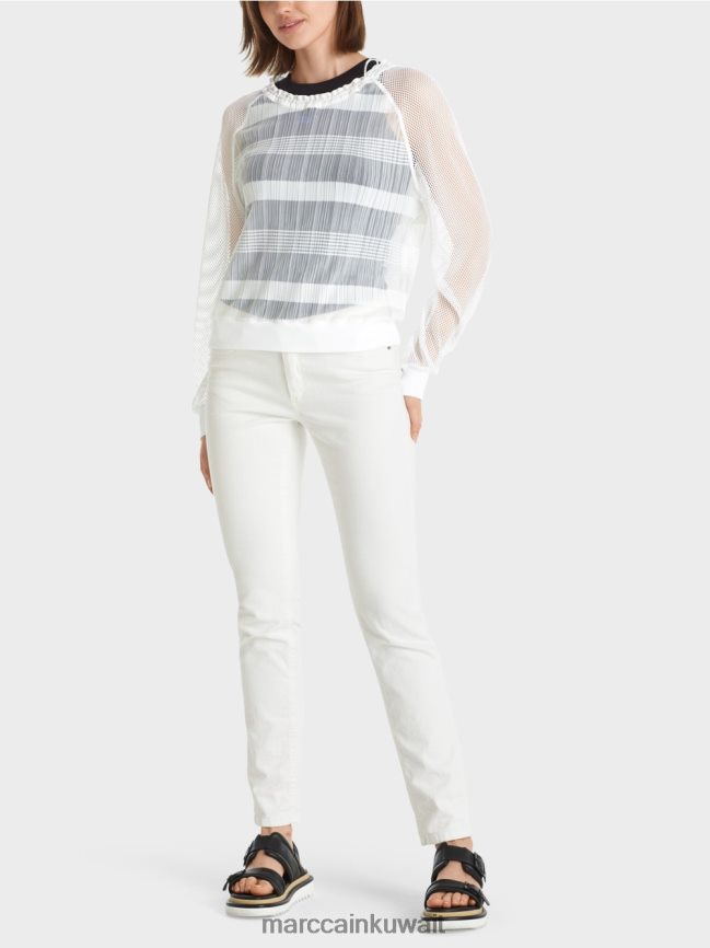 Marc Cain تيشيرت شفاف بأكمام طويلة LVN0D61359 ملابس أبيض