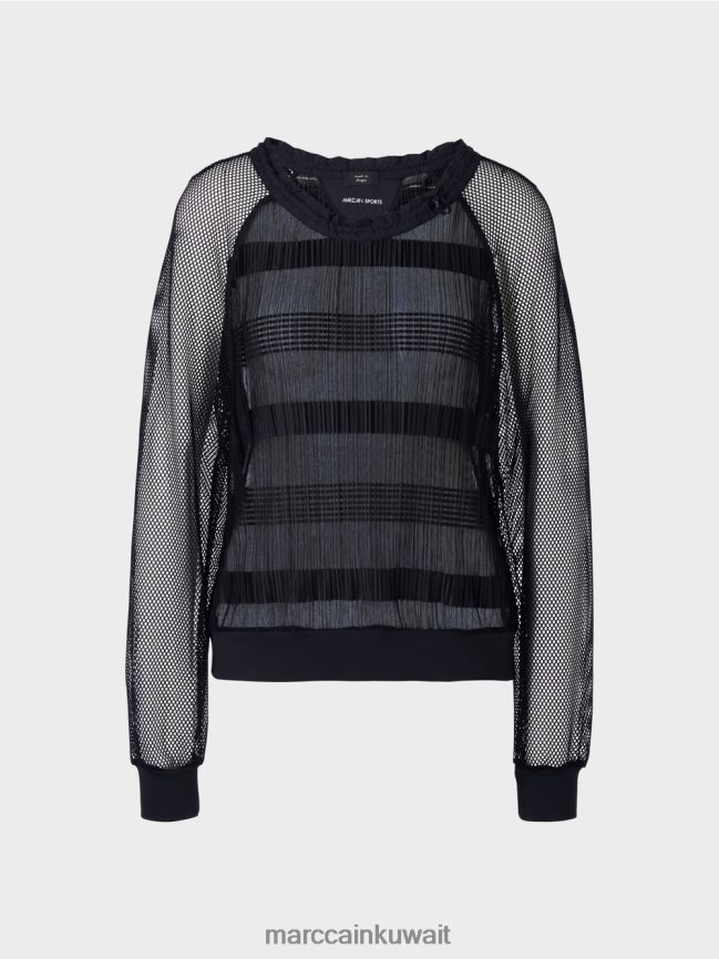 Marc Cain تيشيرت شفاف بأكمام طويلة LVN0D61360 ملابس منتصف الليل الأزرق