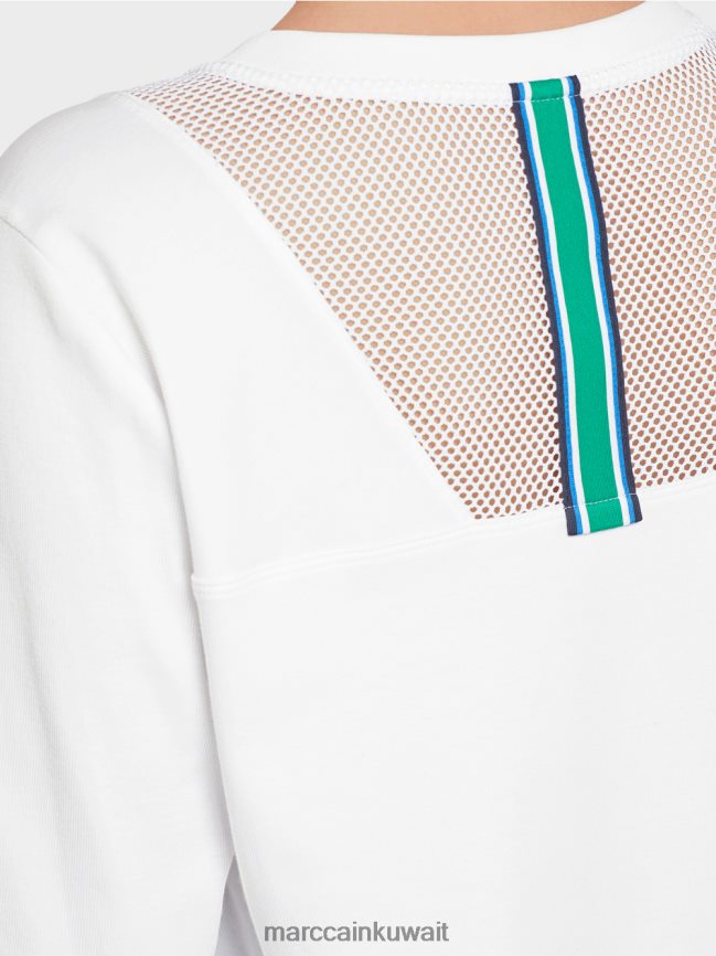 Marc Cain تي شيرت جيد التهوية مع حشوة شبكية LVN0D61361 ملابس أبيض