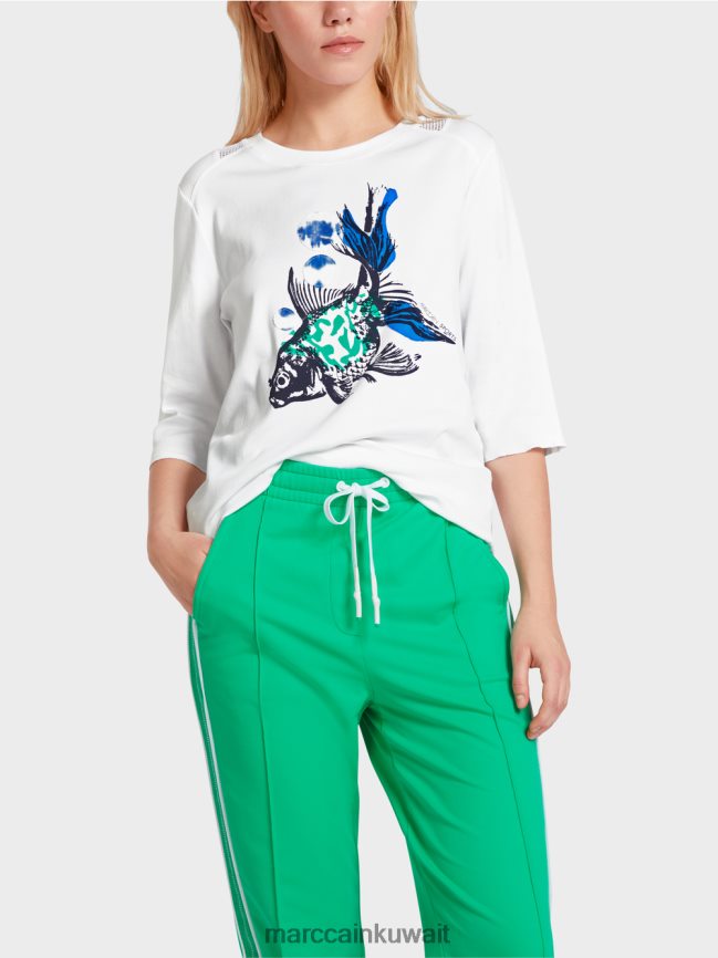 Marc Cain تي شيرت جيد التهوية مع حشوة شبكية LVN0D61361 ملابس أبيض