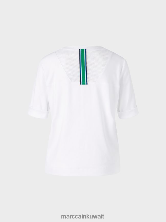 Marc Cain تي شيرت جيد التهوية مع حشوة شبكية LVN0D61361 ملابس أبيض