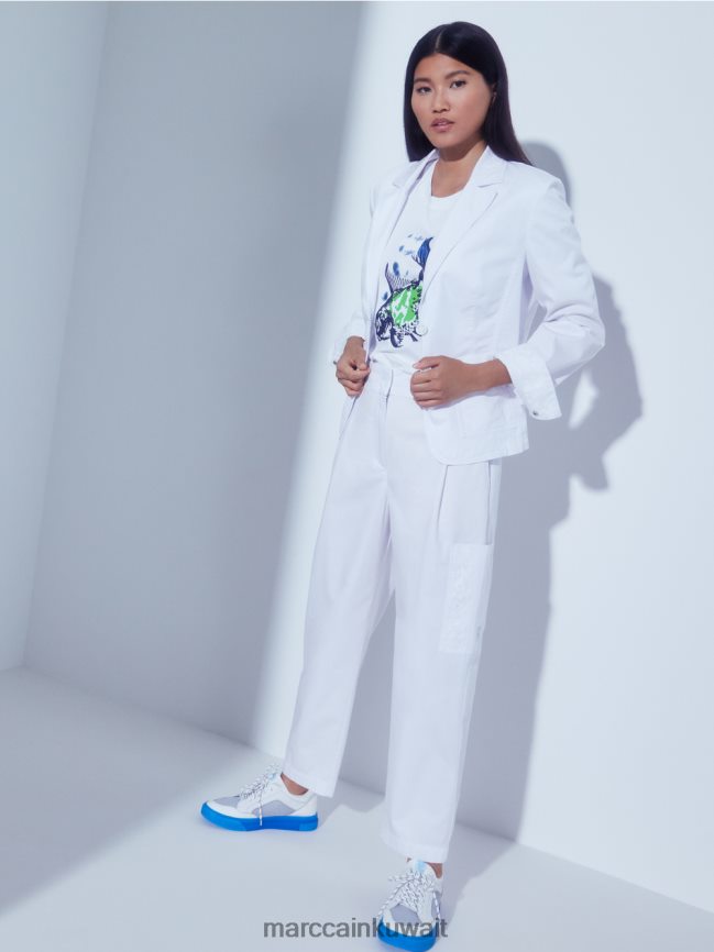 Marc Cain تي شيرت جيد التهوية مع حشوة شبكية LVN0D61361 ملابس أبيض