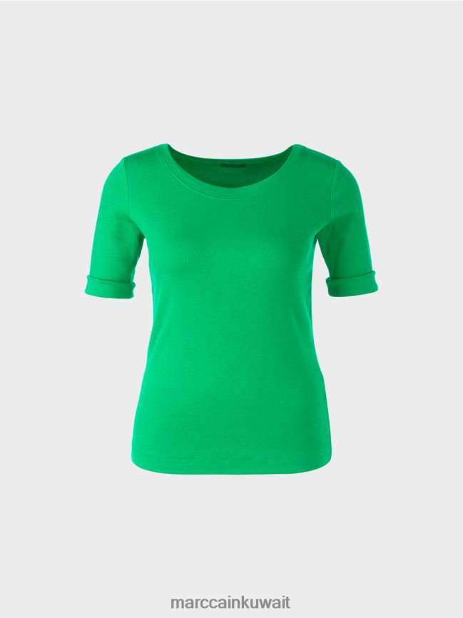 Marc Cain تي شيرت مع ديكوليت أنثوي LVN0D61364 ملابس ورقة ريحان مشرقة