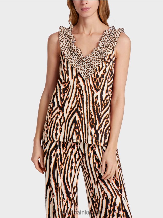 Marc Cain قمة قصيرة مع أنماط مختلطة LVN0D61367 ملابس أحمر عميق