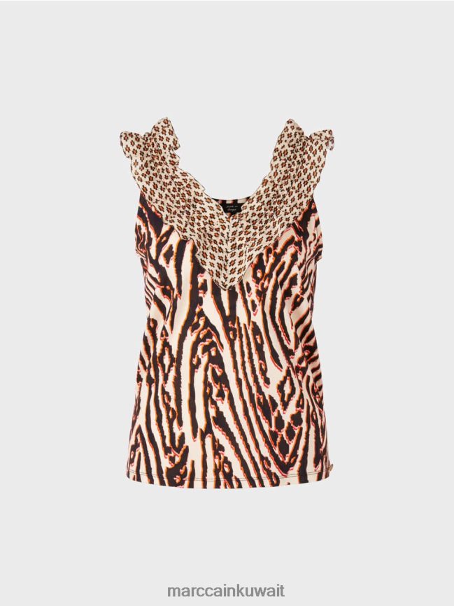 Marc Cain قمة قصيرة مع أنماط مختلطة LVN0D61367 ملابس أحمر عميق