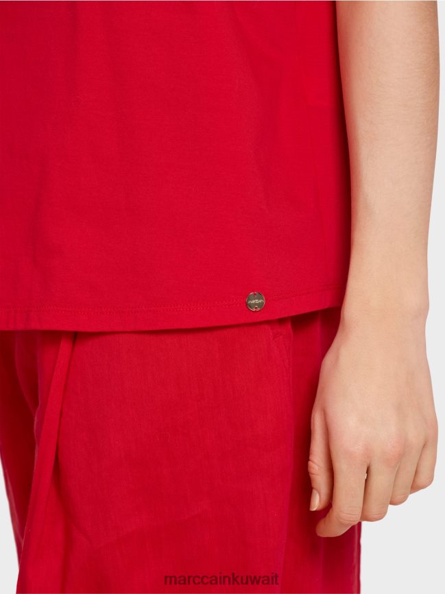 Marc Cain تي شيرت مع راجلان LVN0D61375 ملابس أحمر عميق