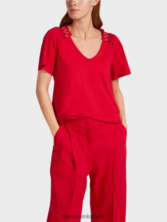Marc Cain تي شيرت مع راجلان LVN0D61375 ملابس أحمر عميق