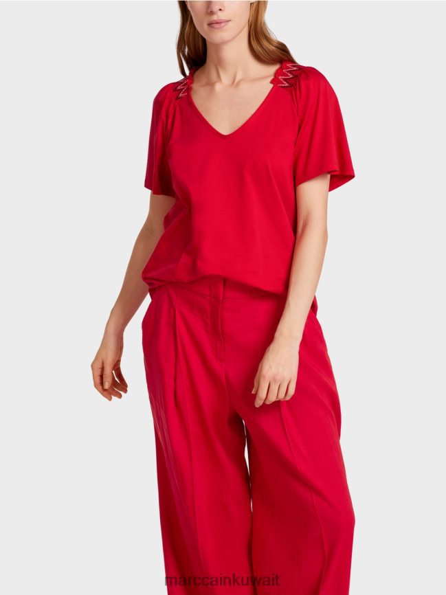 Marc Cain تي شيرت مع راجلان LVN0D61375 ملابس أحمر عميق