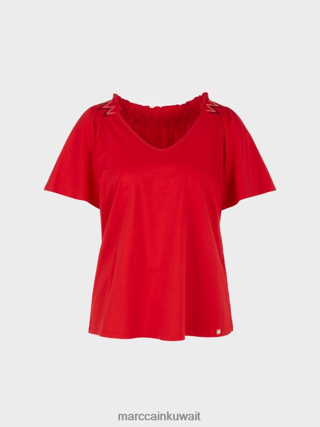Marc Cain تي شيرت مع راجلان LVN0D61375 ملابس أحمر عميق