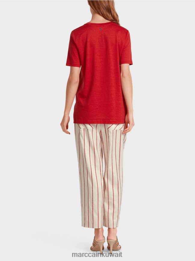 Marc Cain تي شيرت من مزيج الكتان LVN0D61377 ملابس أحمر عميق