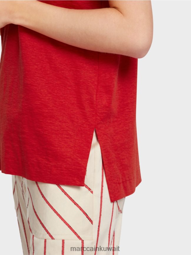 Marc Cain تي شيرت من مزيج الكتان LVN0D61377 ملابس أحمر عميق