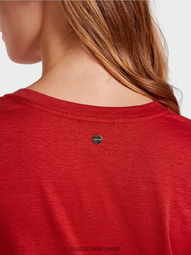 Marc Cain تي شيرت من مزيج الكتان LVN0D61377 ملابس أحمر عميق
