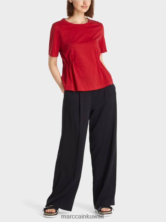 Marc Cain تي شيرت من الكتان LVN0D61378 ملابس أحمر عميق