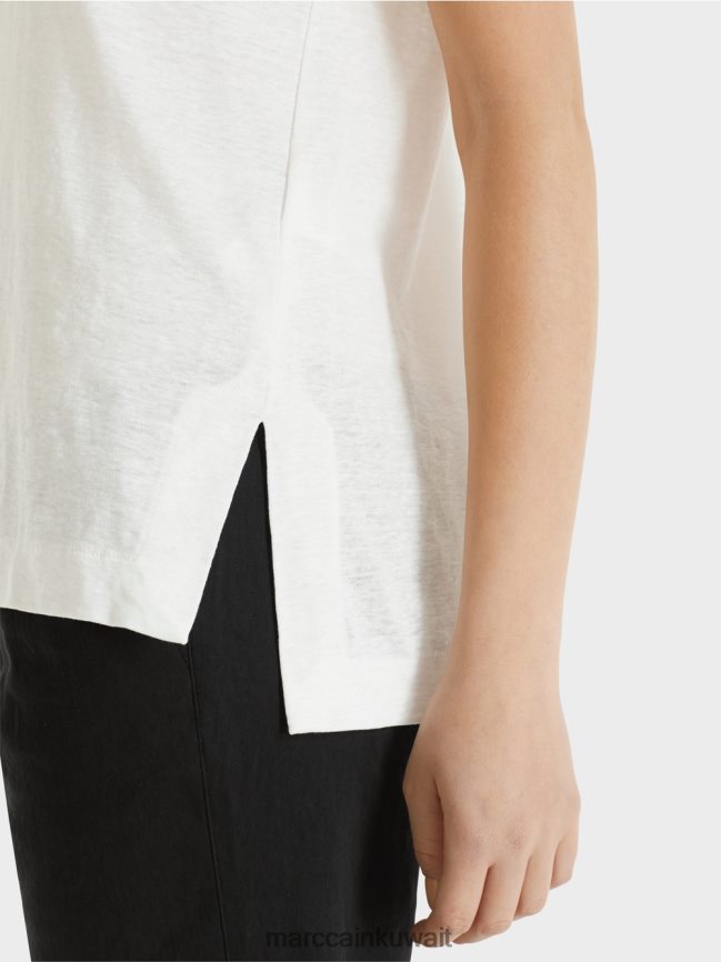 Marc Cain تي شيرت من مزيج الكتان LVN0D61380 ملابس أبيض مصفر