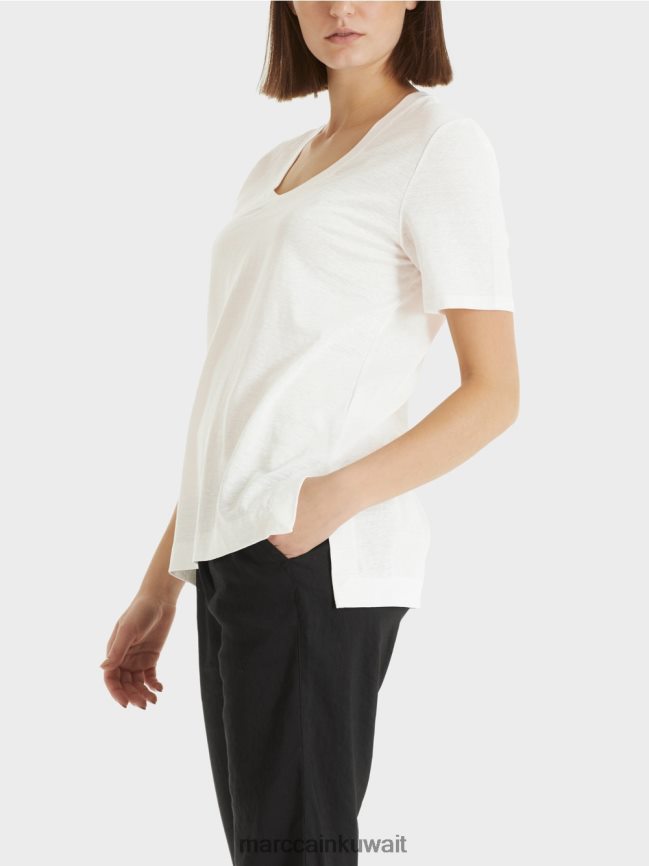Marc Cain تي شيرت من مزيج الكتان LVN0D61380 ملابس أبيض مصفر