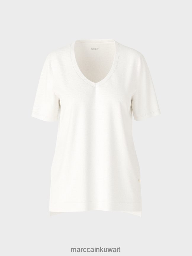 Marc Cain تي شيرت من مزيج الكتان LVN0D61380 ملابس أبيض مصفر