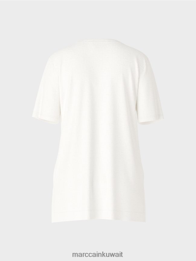 Marc Cain تي شيرت من مزيج الكتان LVN0D61380 ملابس أبيض مصفر