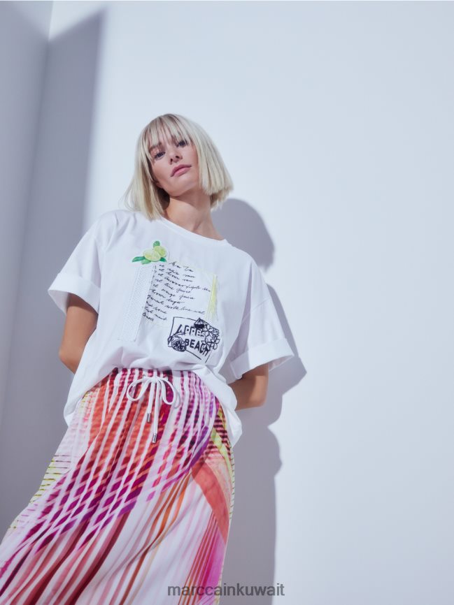 Marc Cain تي شيرت مع تطريزات وطبعات LVN0D61383 ملابس أبيض