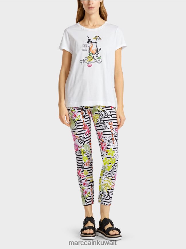 Marc Cain تي شيرت بطبعة وصفة ماي تاي LVN0D61385 ملابس أبيض