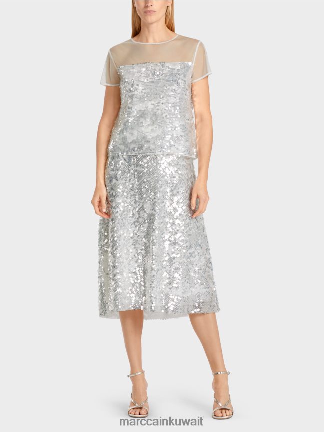 Marc Cain قمة مطرزة أنيقة LVN0D61390 ملابس أبيض مصفر