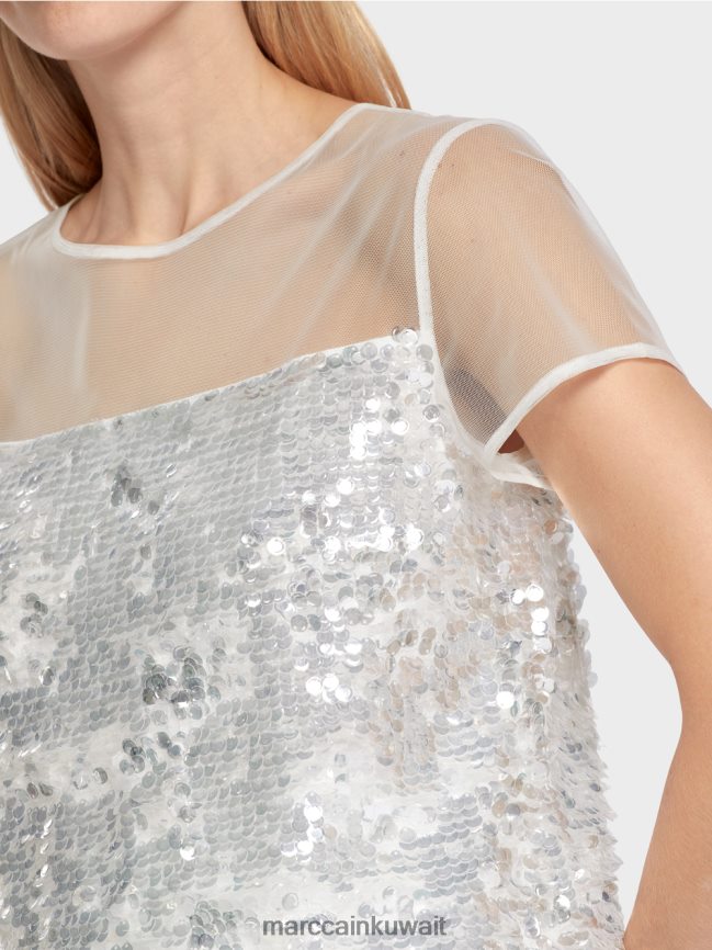 Marc Cain قمة مطرزة أنيقة LVN0D61390 ملابس أبيض مصفر