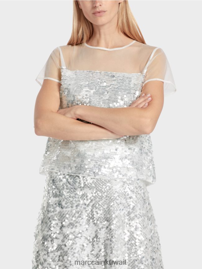 Marc Cain قمة مطرزة أنيقة LVN0D61390 ملابس أبيض مصفر