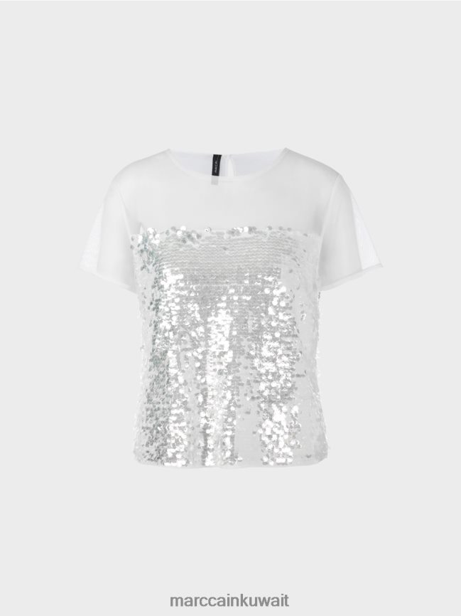 Marc Cain قمة مطرزة أنيقة LVN0D61390 ملابس أبيض مصفر