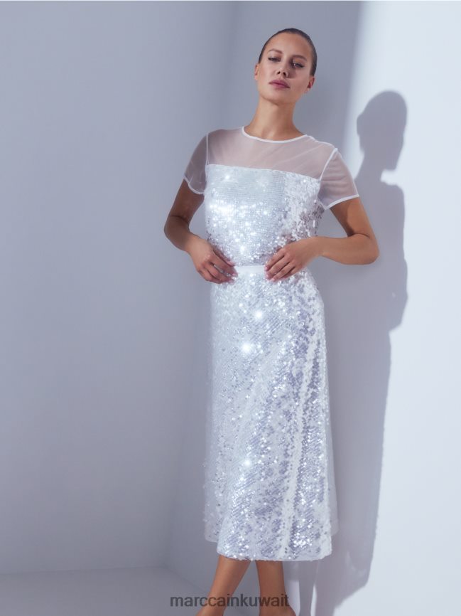 Marc Cain قمة مطرزة أنيقة LVN0D61390 ملابس أبيض مصفر