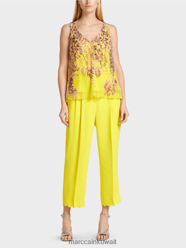 Marc Cain مطوي ألف خط الأعلى LVN0D61391 ملابس الليمون الأخضر