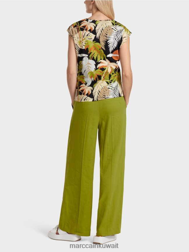 Marc Cain تيشيرت بطبعة استوائية LVN0D61394 ملابس زيتوني أخضر عميق