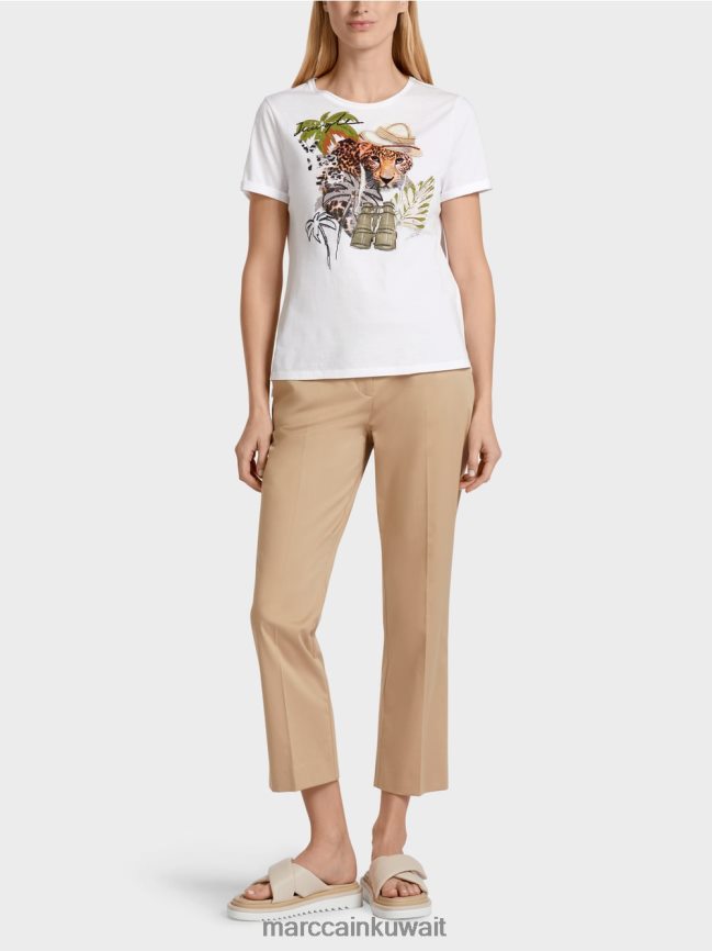 Marc Cain تي شيرت بزخارف حيوانية LVN0D61397 ملابس أبيض