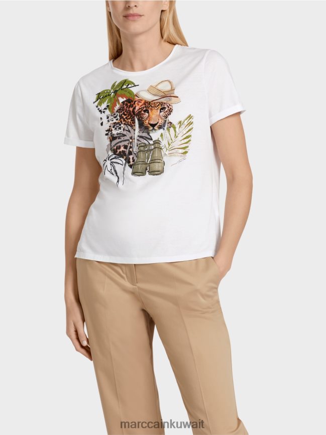 Marc Cain تي شيرت بزخارف حيوانية LVN0D61397 ملابس أبيض