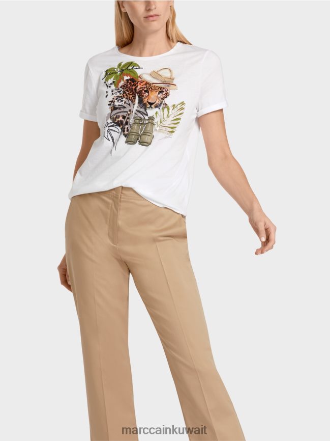 Marc Cain تي شيرت بزخارف حيوانية LVN0D61397 ملابس أبيض