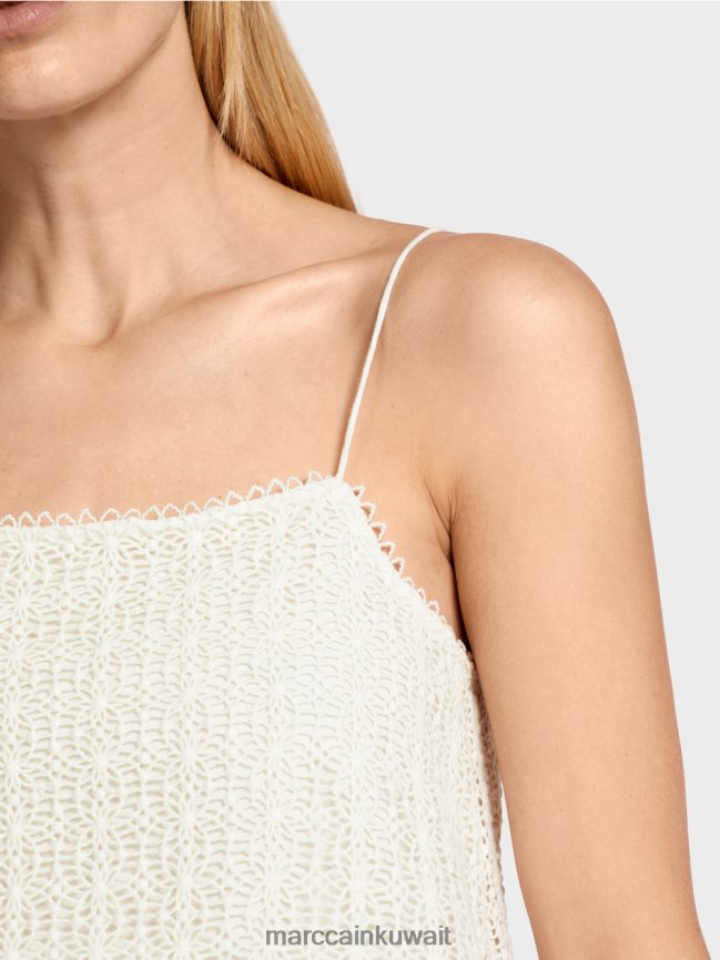 Marc Cain أعلى المحاصيل الدانتيل LVN0D61401 ملابس أبيض مصفر