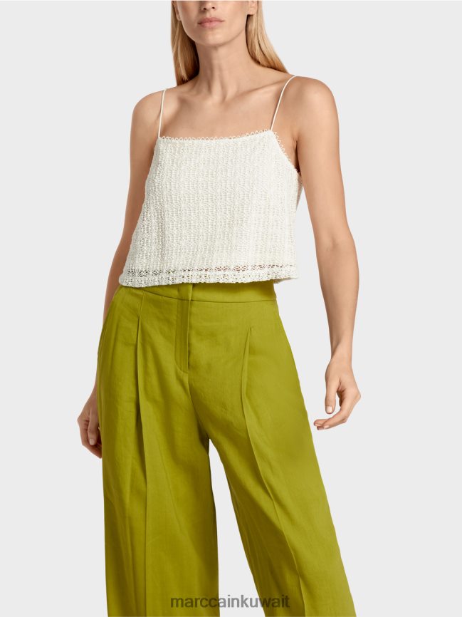 Marc Cain أعلى المحاصيل الدانتيل LVN0D61401 ملابس أبيض مصفر