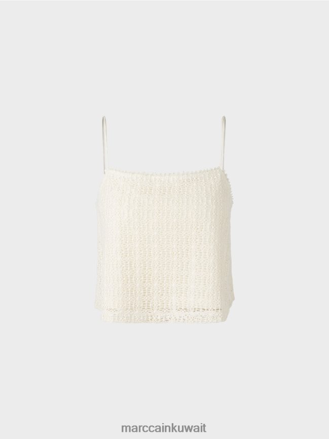 Marc Cain أعلى المحاصيل الدانتيل LVN0D61401 ملابس أبيض مصفر