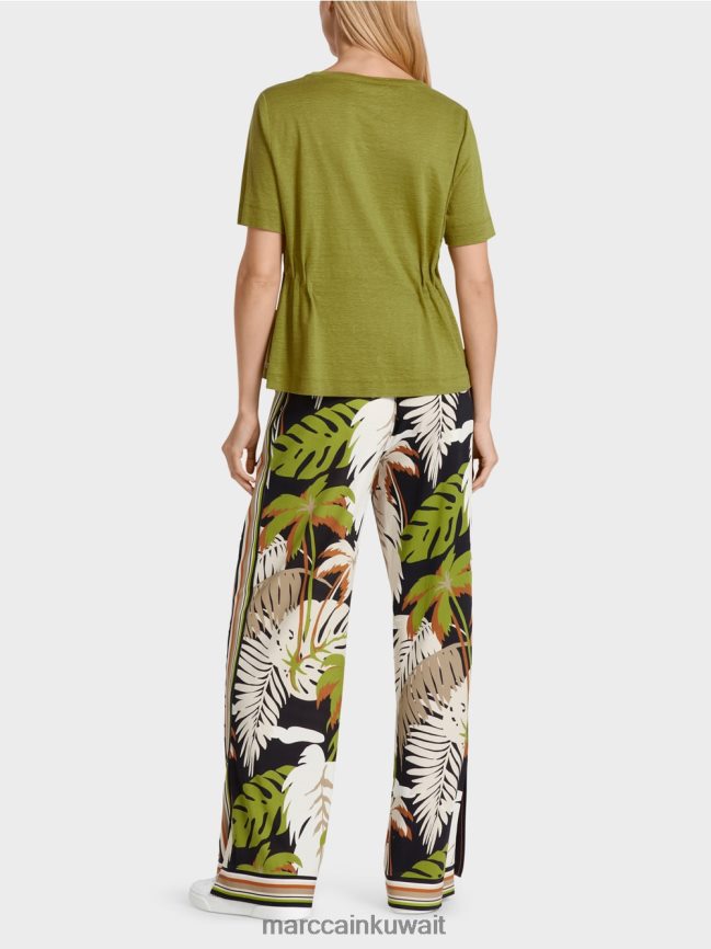 Marc Cain تي شيرت من الكتان LVN0D61406 ملابس زيتوني أخضر عميق