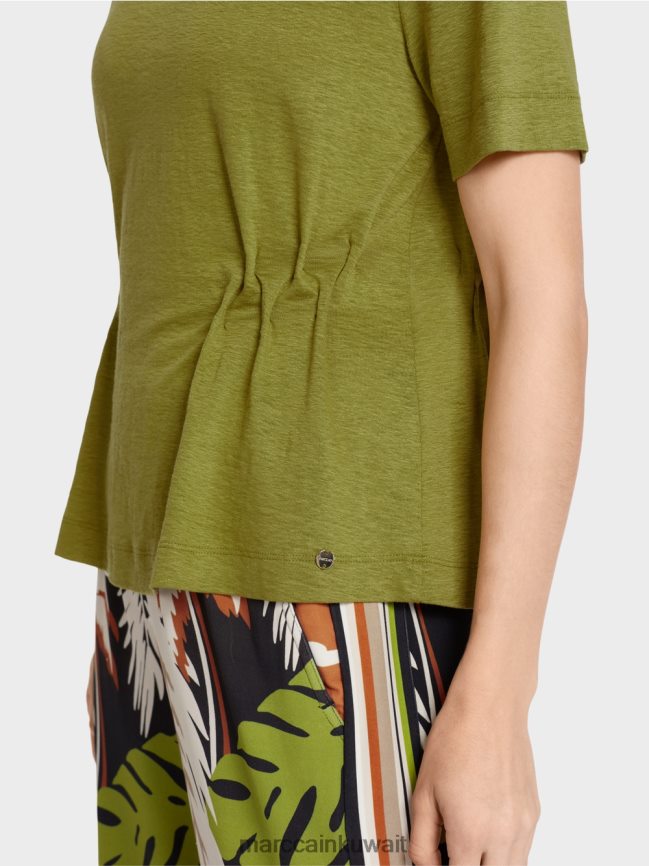 Marc Cain تي شيرت من الكتان LVN0D61406 ملابس زيتوني أخضر عميق