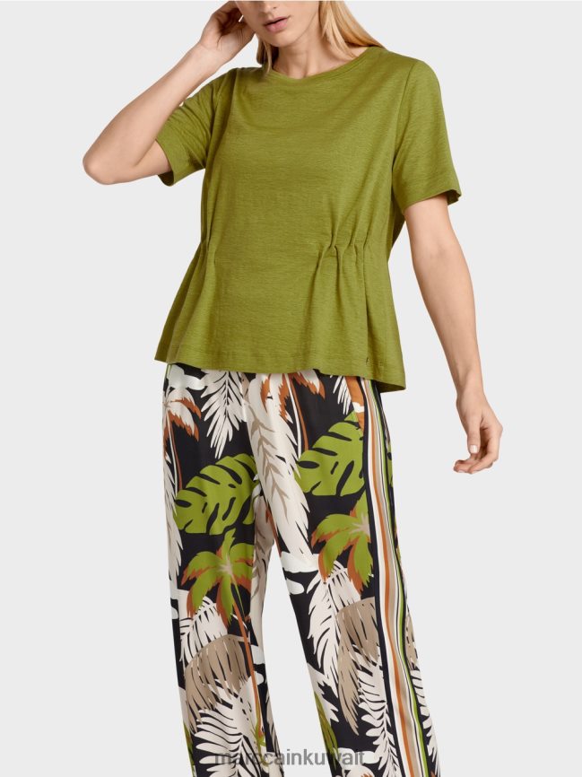 Marc Cain تي شيرت من الكتان LVN0D61406 ملابس زيتوني أخضر عميق