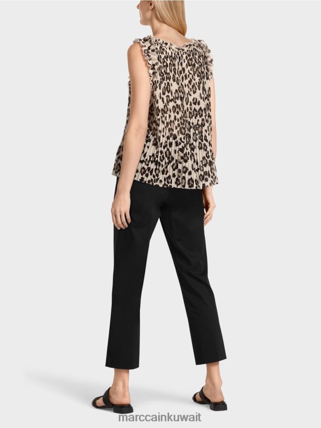 Marc Cain قمة مطوية مع طباعة الفهد LVN0D61407 ملابس أسود
