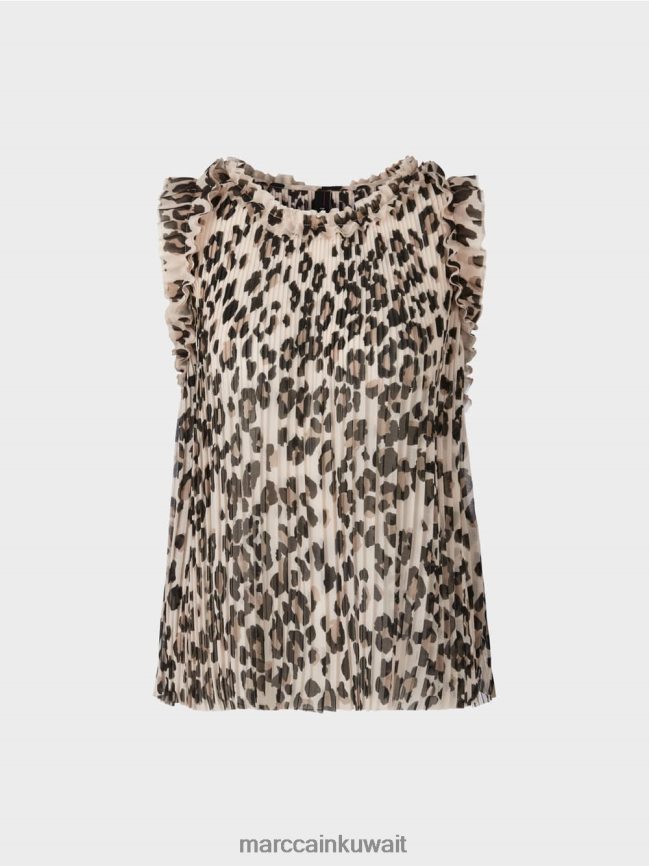 Marc Cain قمة مطوية مع طباعة الفهد LVN0D61407 ملابس أسود