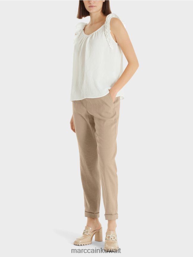 Marc Cain أعلى "إعادة التفكير معًا". LVN0D61408 ملابس أبيض مصفر