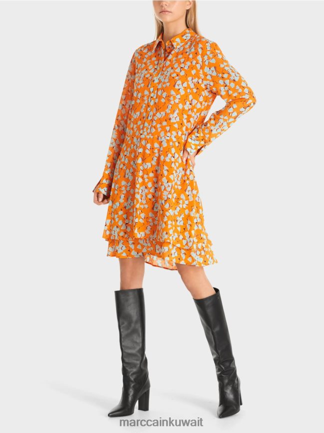 Marc Cain فستان قميص مع الانتفاضات LVN0D6141 ملابس برتقالي واضح