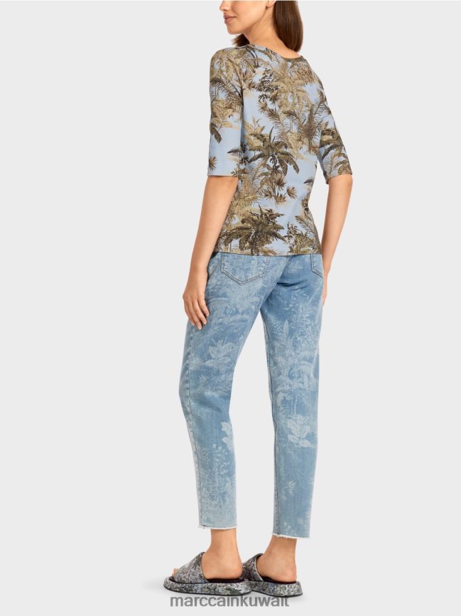 Marc Cain تي شيرت مطبوع بتصميم مضلع ناعم LVN0D61412 ملابس مسحوق أزرق فاتح
