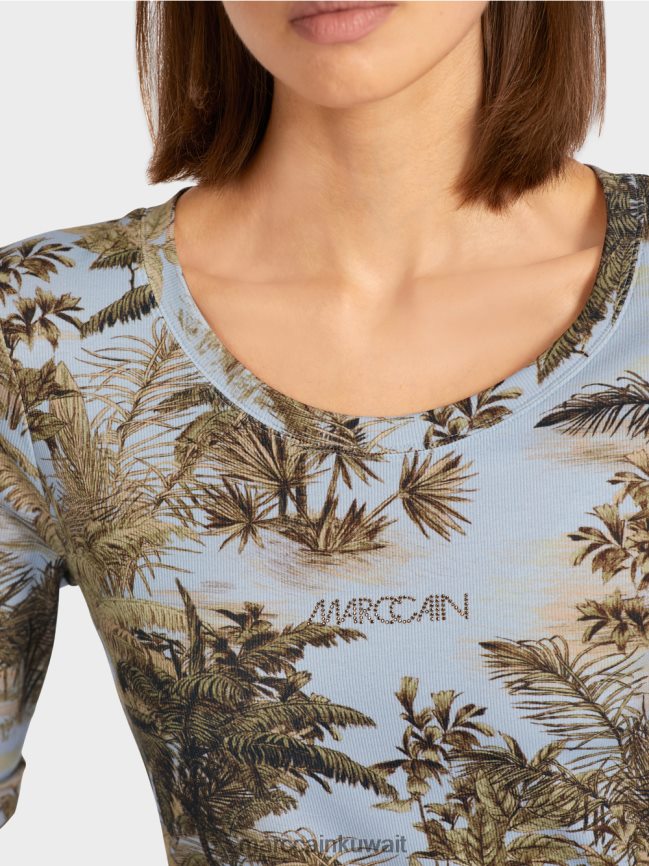 Marc Cain تي شيرت مطبوع بتصميم مضلع ناعم LVN0D61412 ملابس مسحوق أزرق فاتح