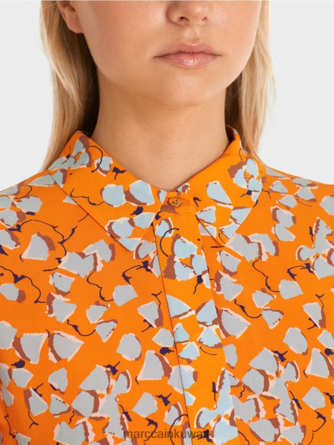 Marc Cain فستان قميص مع الانتفاضات LVN0D6141 ملابس برتقالي واضح