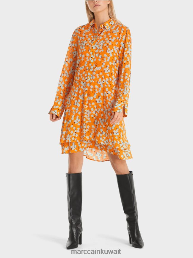 Marc Cain فستان قميص مع الانتفاضات LVN0D6141 ملابس برتقالي واضح